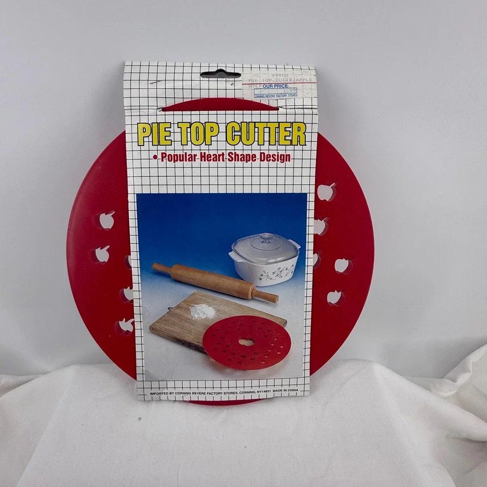 Vintage Pie Top Cutter Tool Apple Design Corning Revere New in Package Red Decor